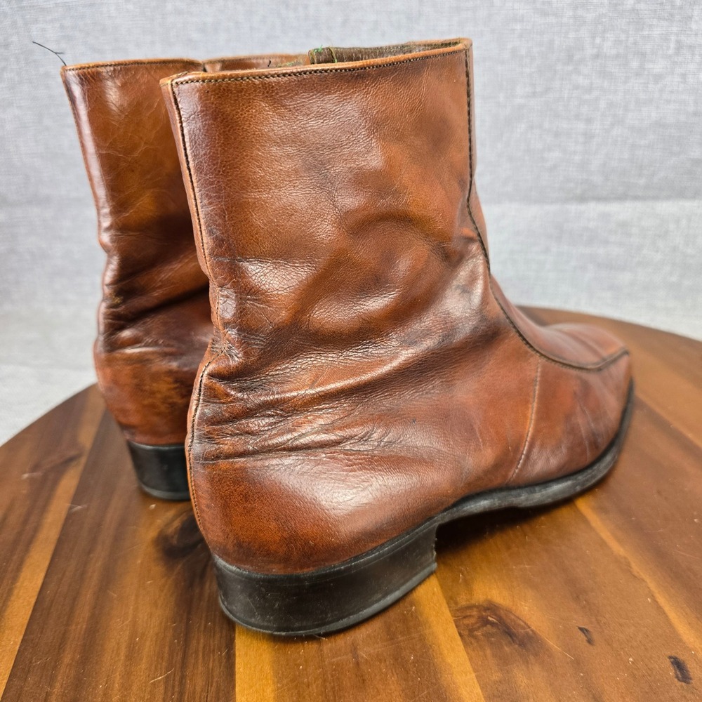 Vintage Mens Brown Leather Side Zip Square Toe Ankle Boots Size 11 D 93164 CI - Picture 8 of 14